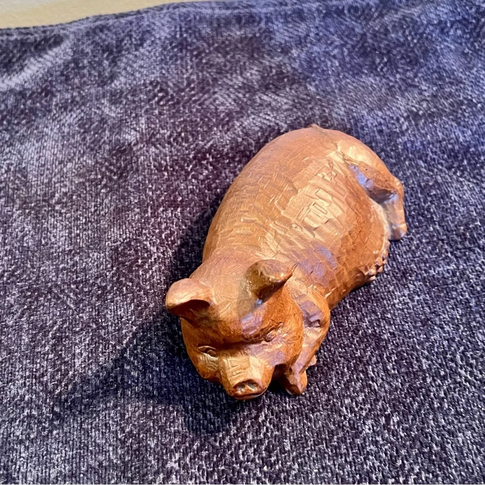 Pig - Vintage Red Mill Carved Art 
